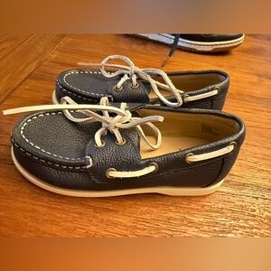 Janie and Jack Dark Blue Kids Moccasins with Cream Laces: never worn!